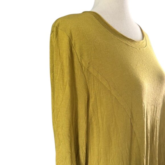 CHALET ET CECI Women Mustard Tunic Top Asymmetrical Hem Lagenlook Crinkle S NWOT - Picture 13 of 16